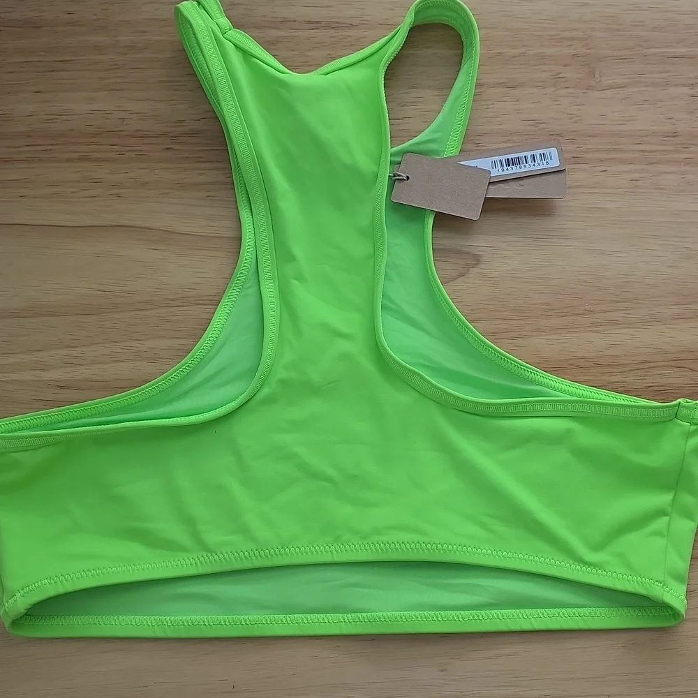 SKIMS Recycled Swim Top High Neck Neon Green Racerback Top Medium #27